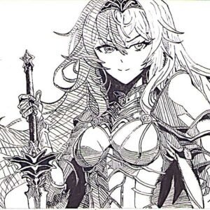 illustration/dessin/print de Matmangart guerrier de la lumière tenant fièrement son épée réaliser a l'encre de chine