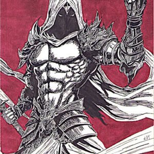 illustration/dessin/print de Matmangart guerrier démoniaque encre de chine et feutre a alcool