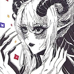 illustration/dessin/print de Matmangart démone succube vue de 3/4 réaliser a l'encre de chine , les joyaux sont réaliser au feutre a alcool