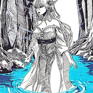 illustration/dessin/print de Matmangart elfe des bois les pieds dans un lac réaliser a l'encre de chine et feutre a alcool